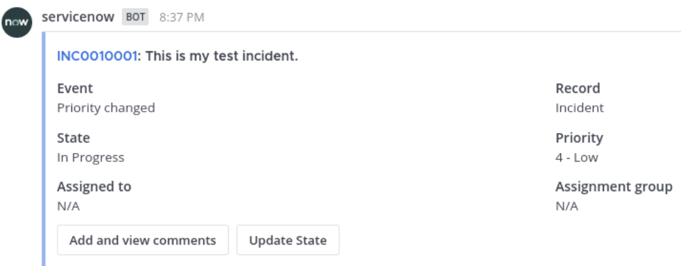 servicenow incident card
