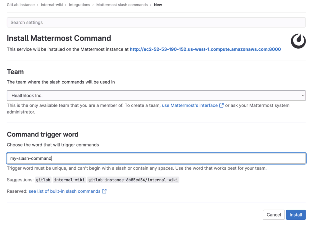 Slash command confirmation screen on GitLab