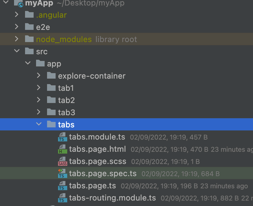 tabs folder found in the src/app folder