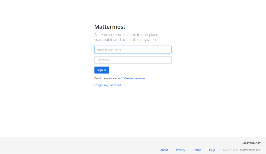 Mattermost login page