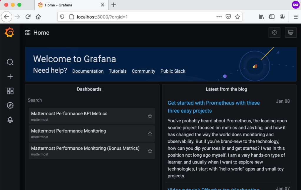 Grafana dashboard
