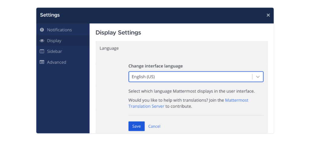 change display language in Mattermost