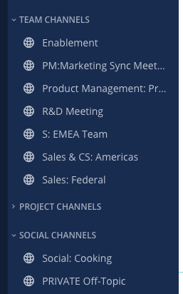 group channels by type or topic in sidebar