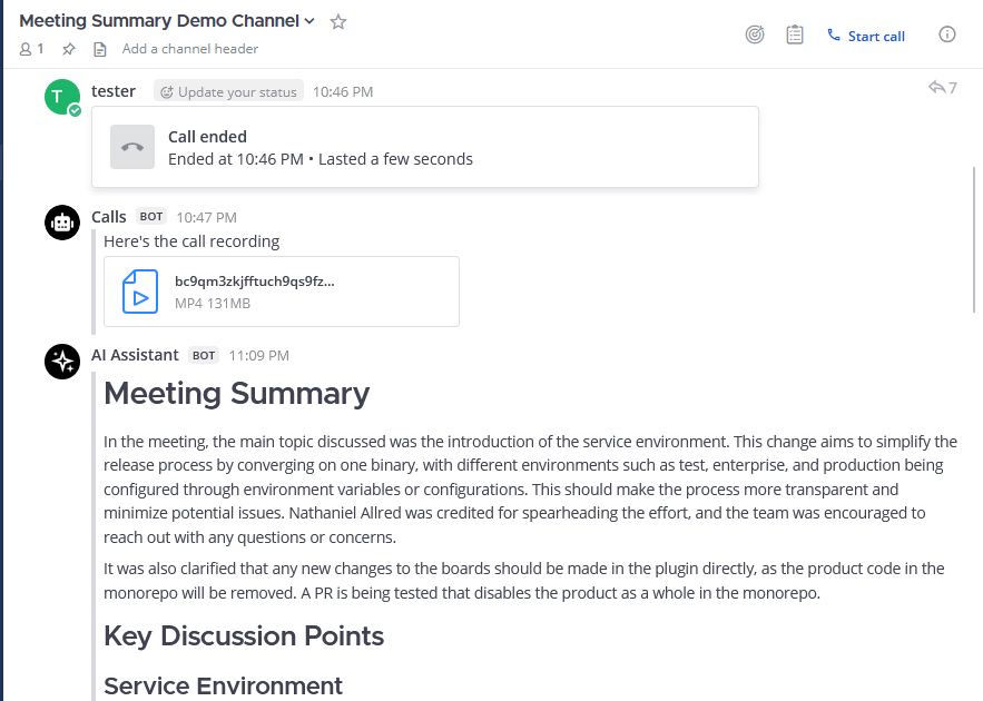 Create meeting summaries! Designed to work with the Mattermost Calls plugin recording feature.
