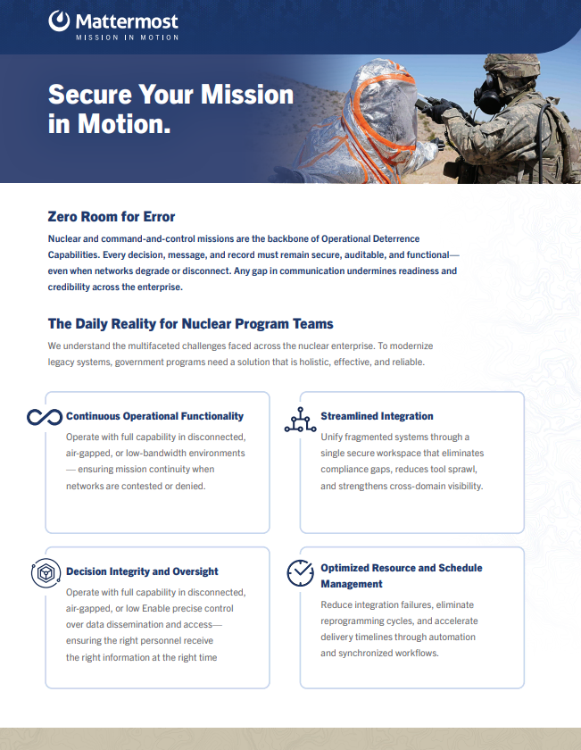 Infographic about Mattermost's mission-ready collaboration platform for nuclear teams