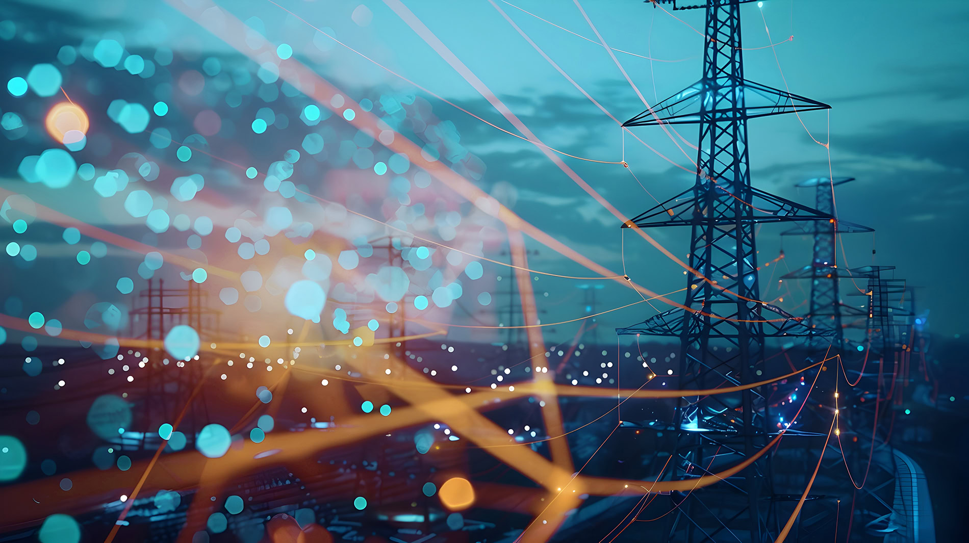 Power cables glowing at night